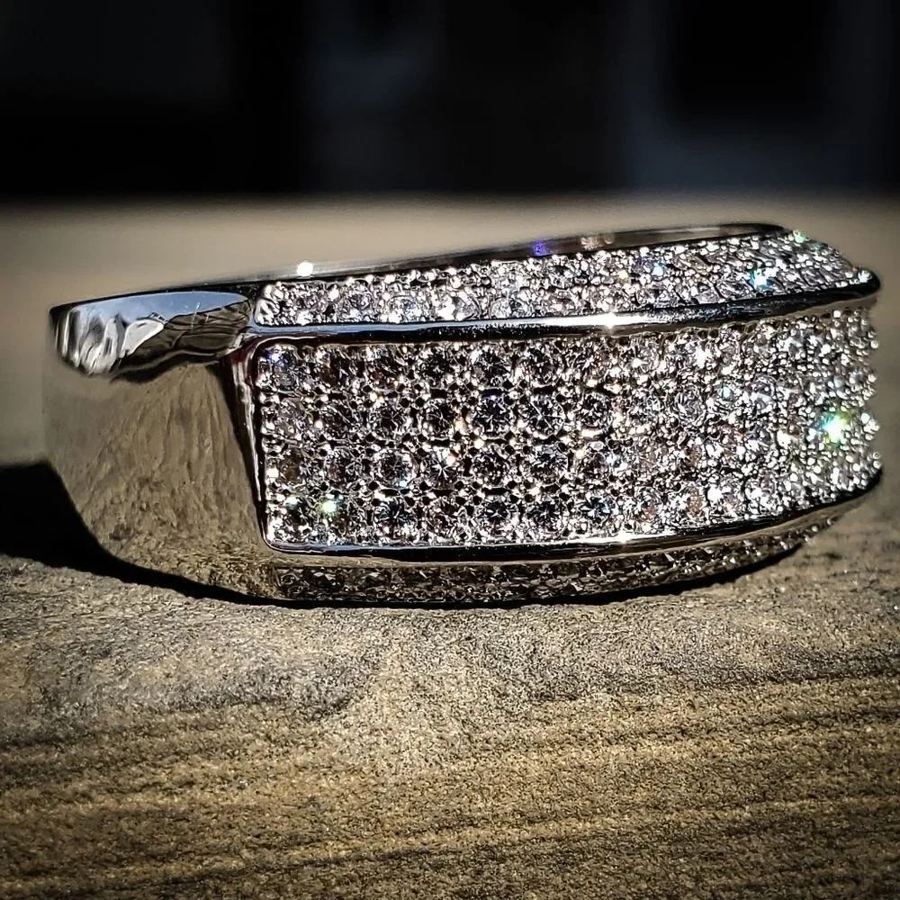 Silver Iced out Simulated Diamond Band Ring - Picture 3 of 3